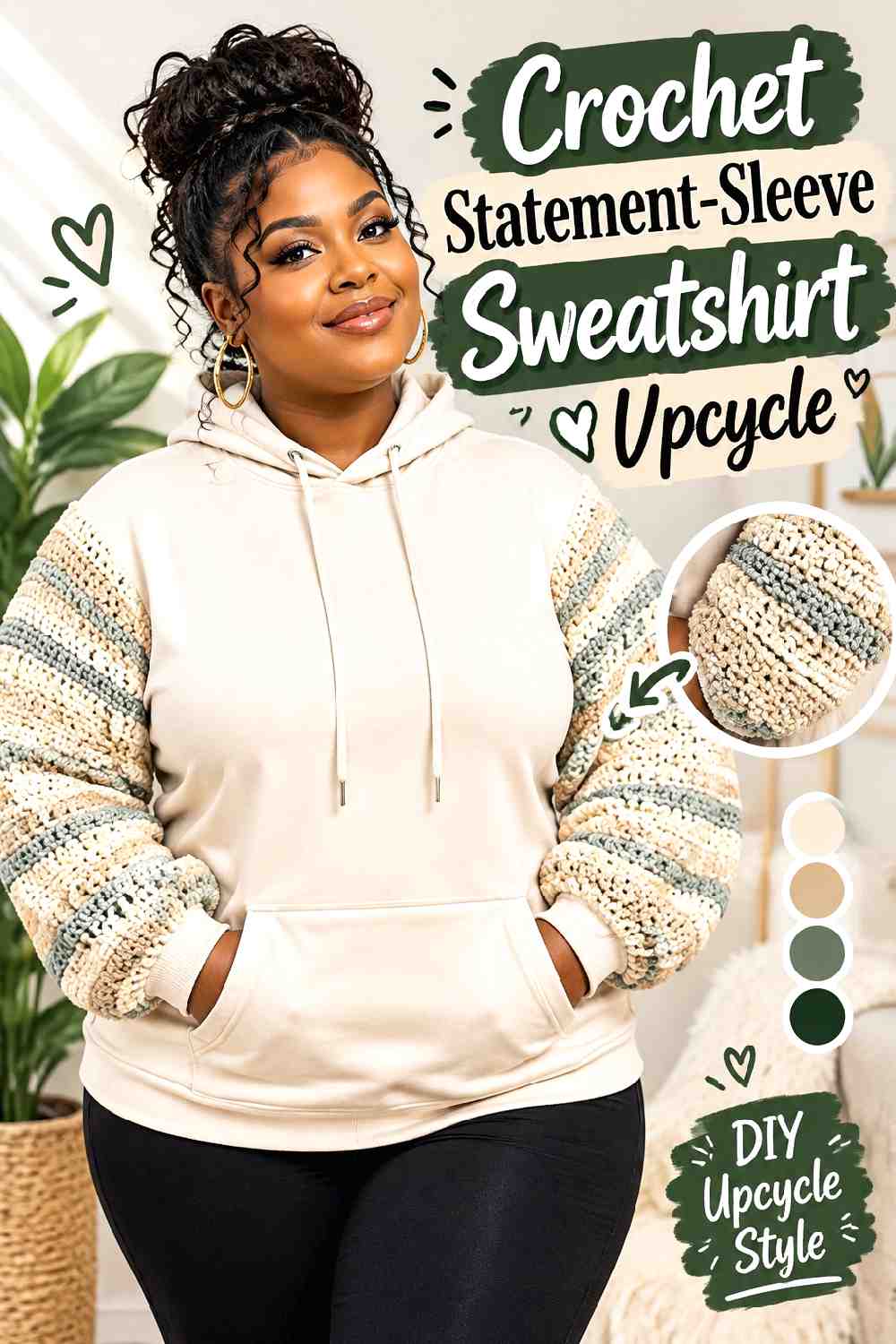 1. Crochet Statement Sleeve Sweatshirt Upcycle