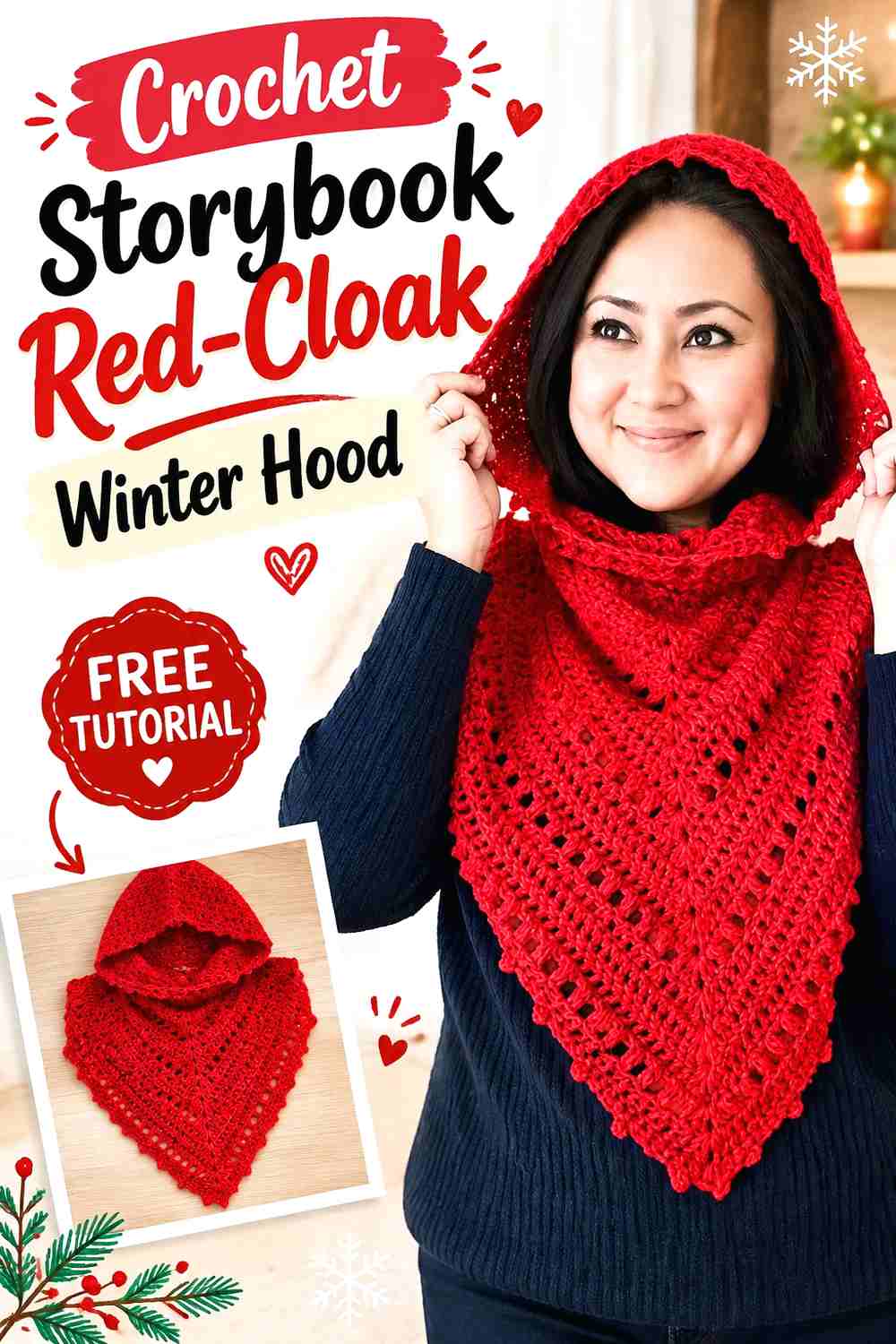 13. Crochet Storybook Red-Cloak Winter Hood