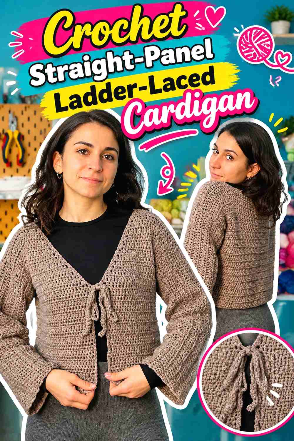 8. Crochet Straight-Panel Ladder-Laced Cardigan