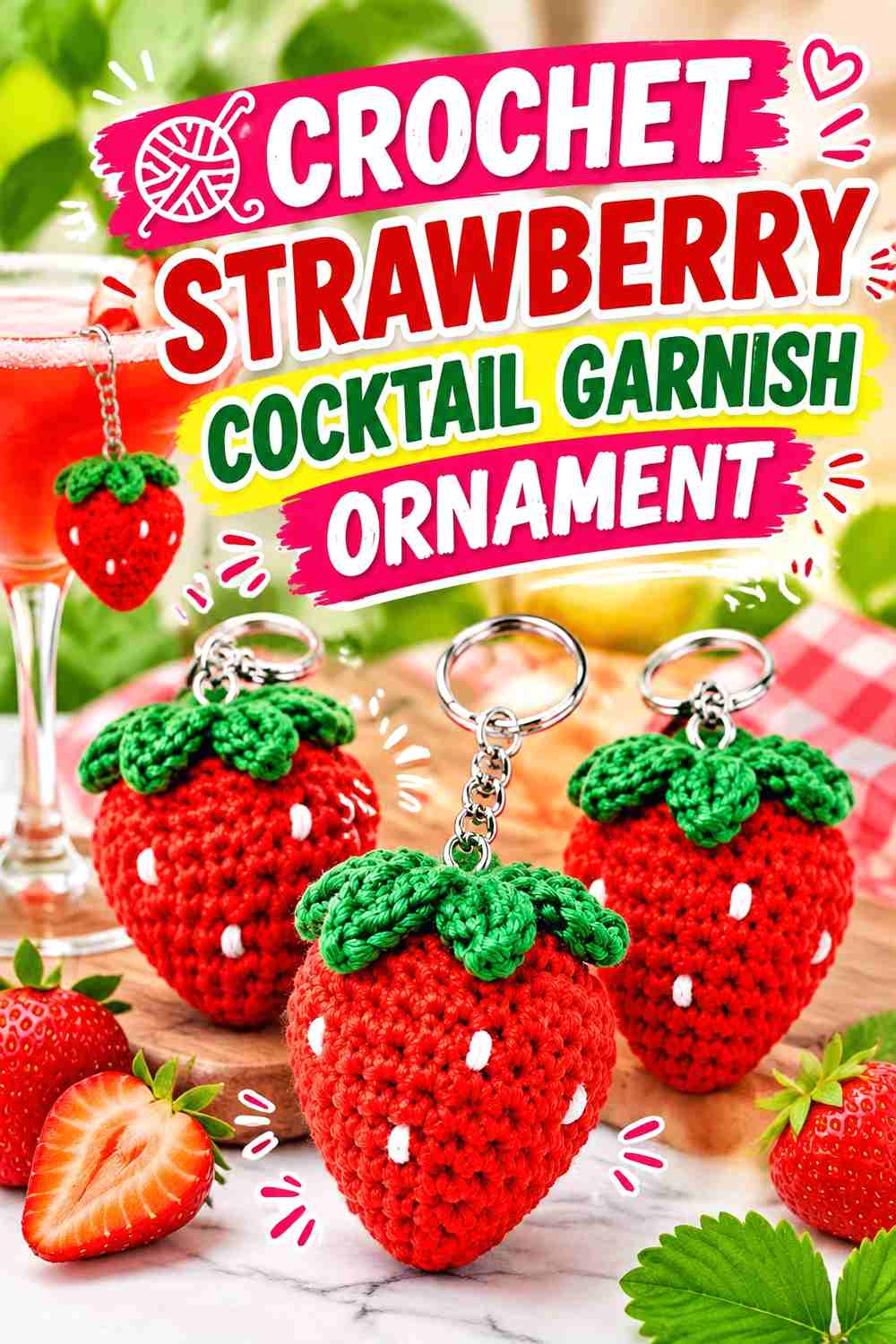 11. Crochet Strawberry Cocktail Garnish Ornament