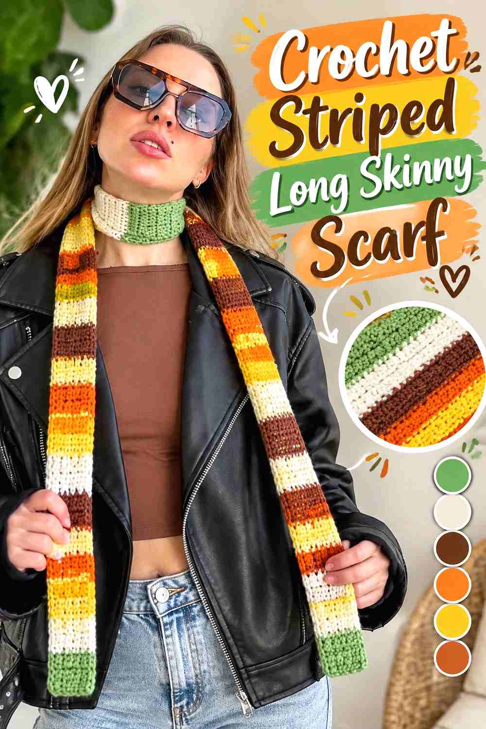14. Crochet Striped Long Skinny Scarf