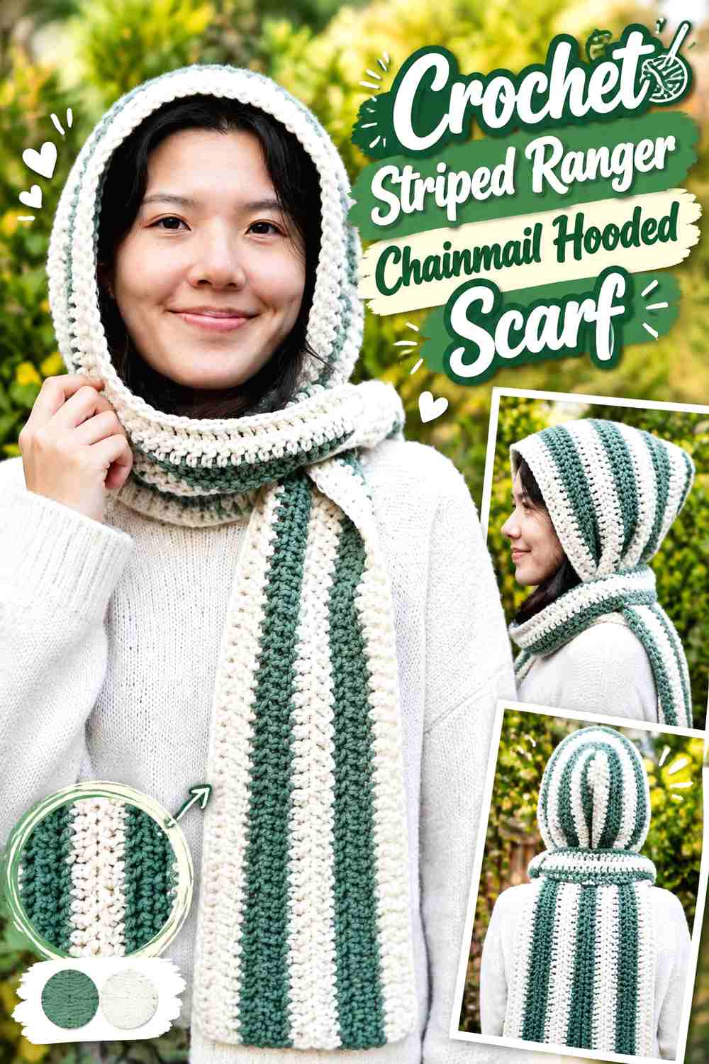 9. Crochet Striped Ranger Chainmail Hooded Scarf