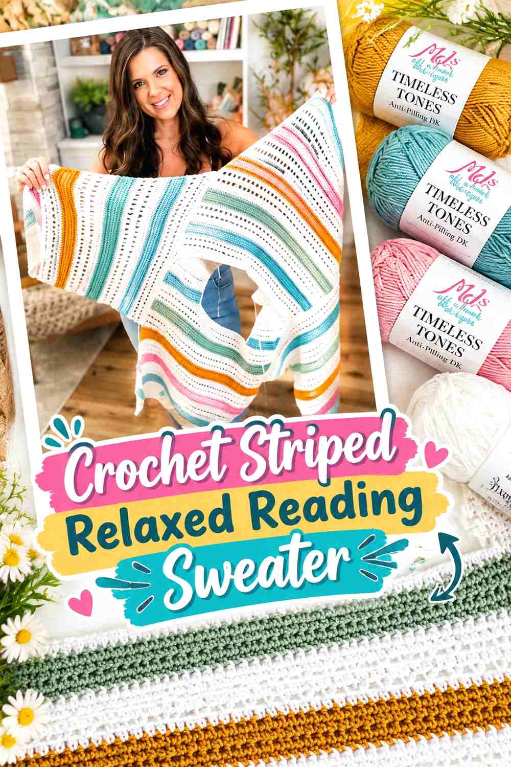 8. Crochet Striped Relaxed Reading Sweater
