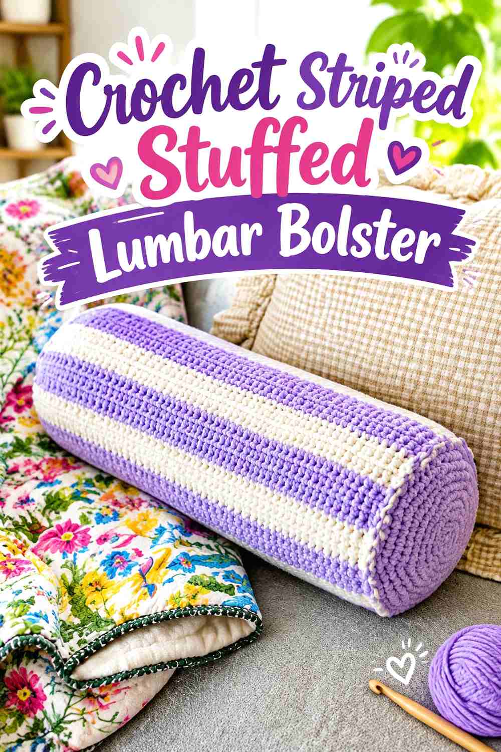 8. Crochet Striped Stuffed Lumbar Bolster