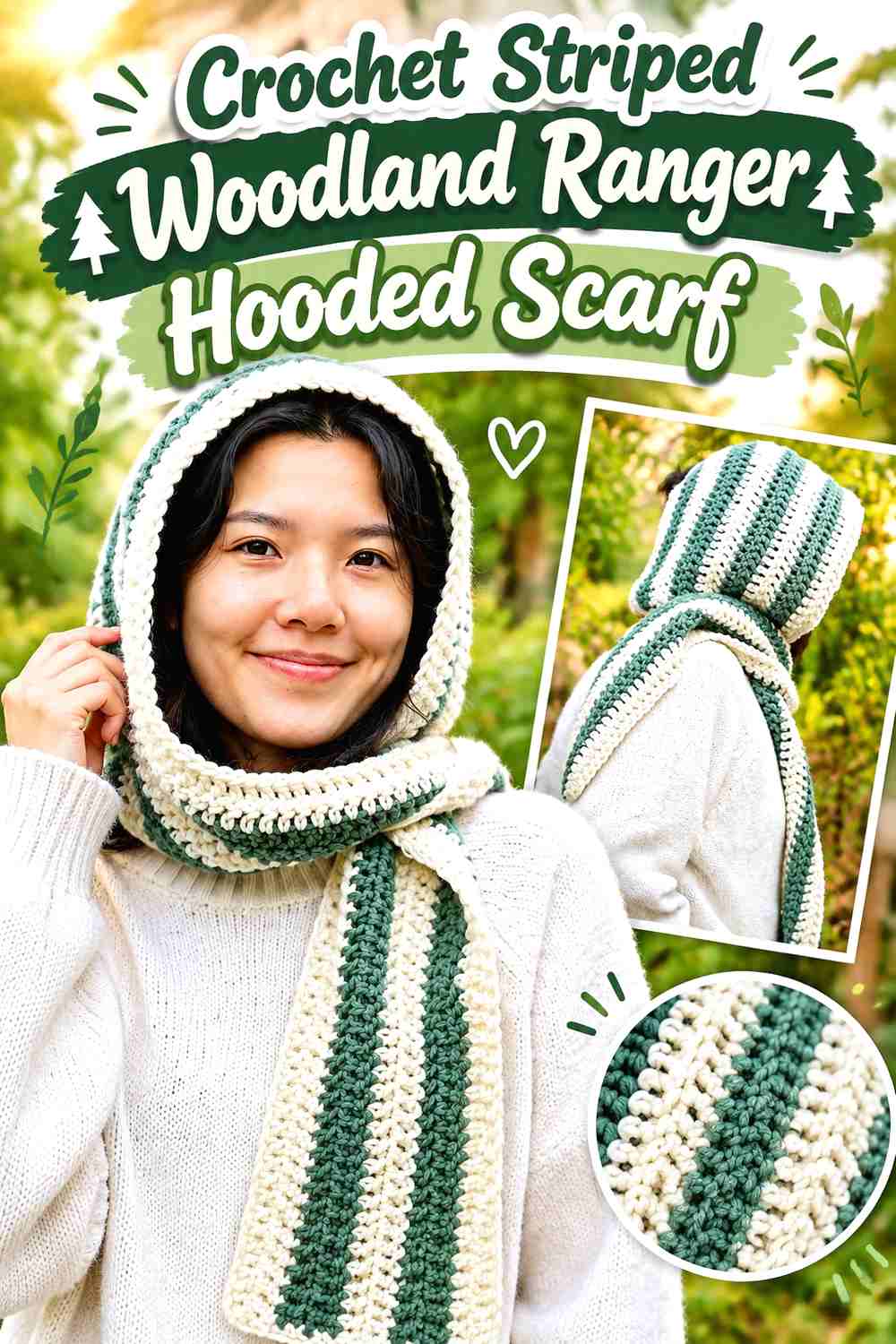 7. Crochet Striped Woodland Ranger Hooded Scarf