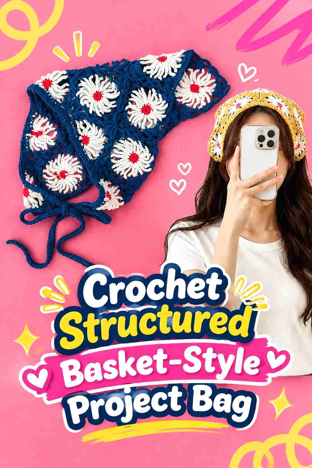 14. Crochet Structured Basket-Style Project Bag