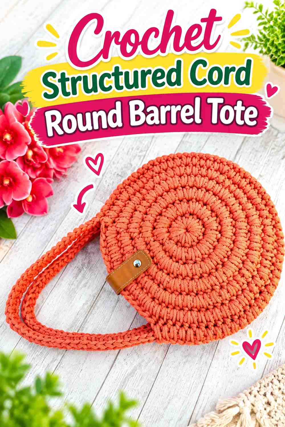 14. Crochet Structured Cord Round Barrel Tote