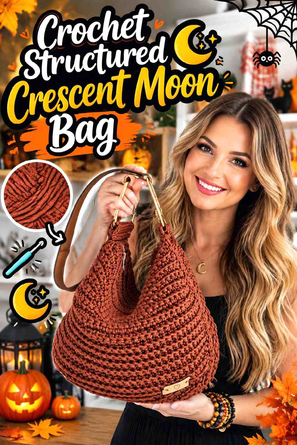 12. Crochet Structured Crescent Moon Bag