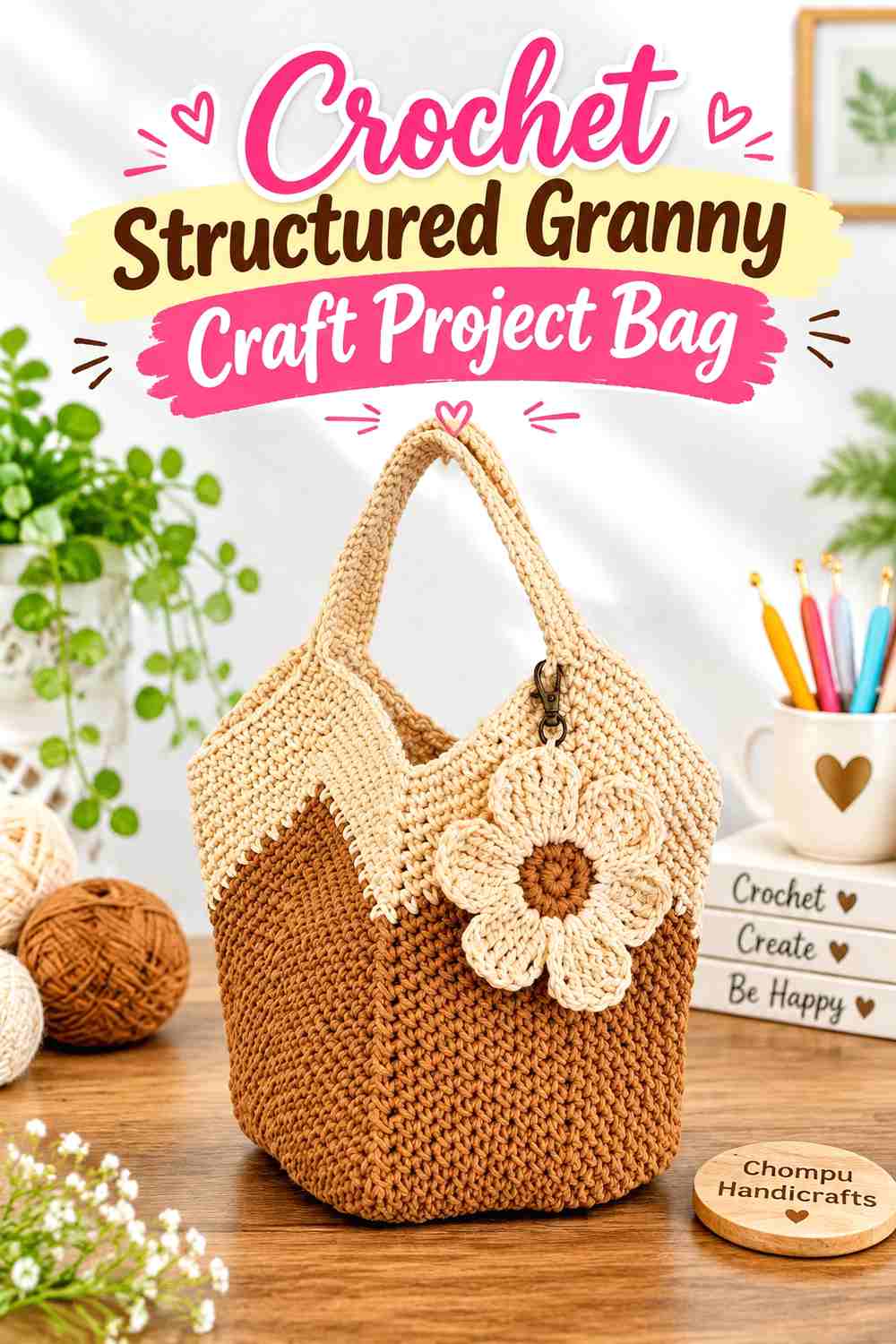 7. Crochet Structured Granny Craft Project Bag