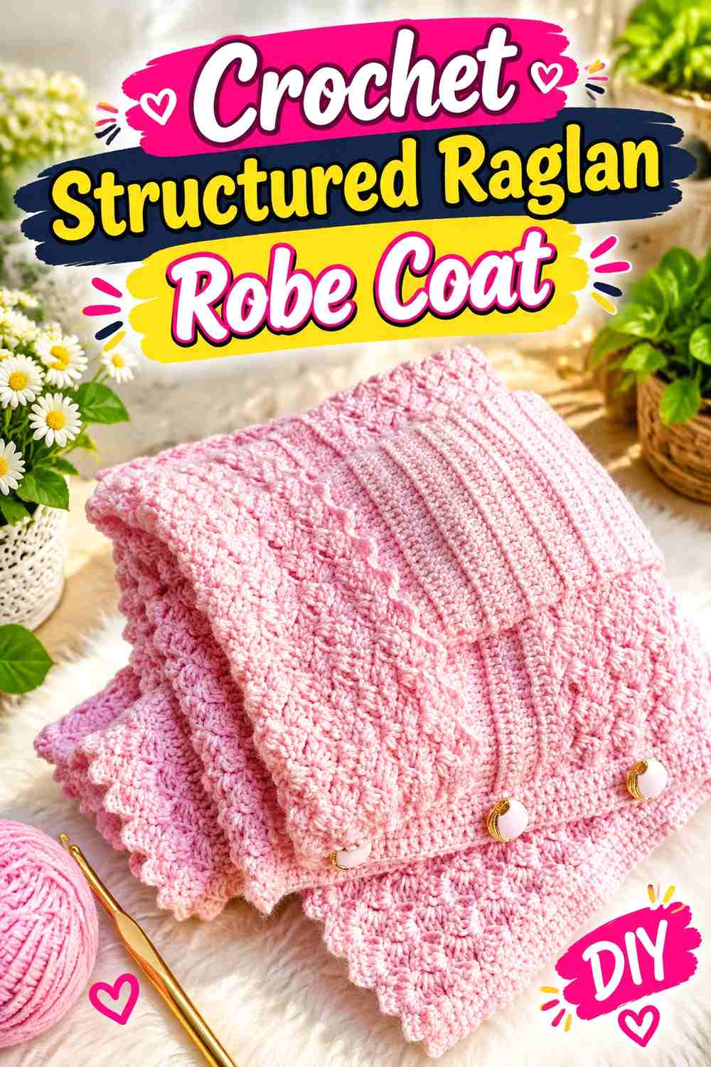 15. Crochet Structured Raglan Robe Coat