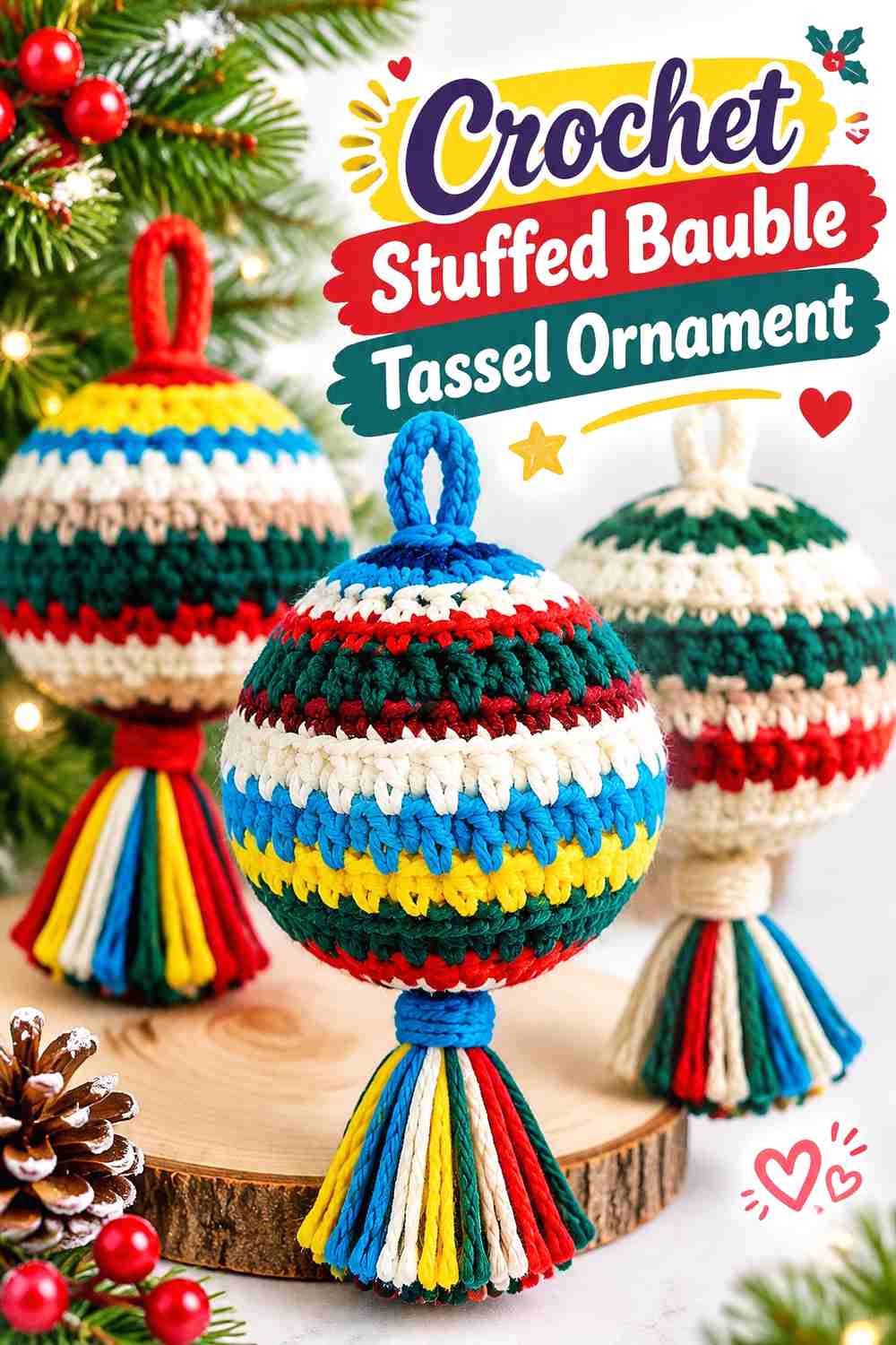 14. Crochet Stuffed Bauble Tassel Ornament