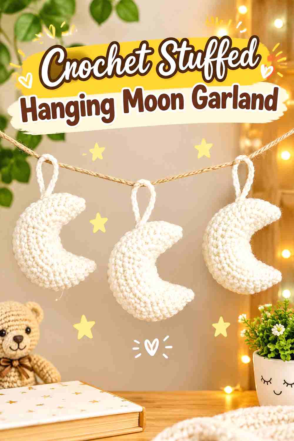 12. Crochet Stuffed Hanging Moon Garland