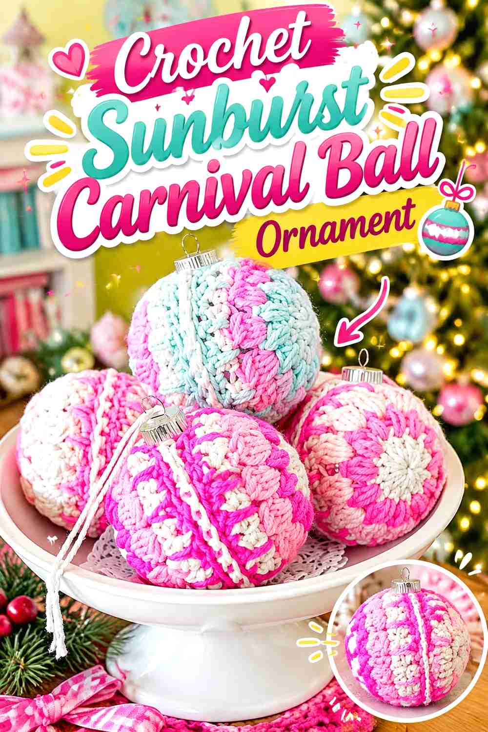 17. Crochet Sunburst Carnival Ball Ornament