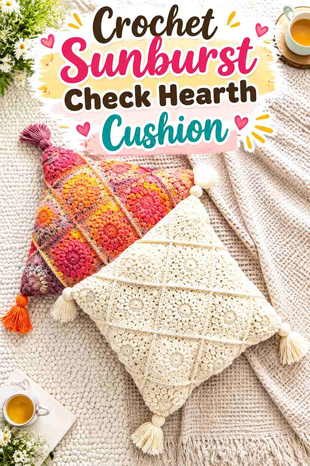 6. Crochet Sunburst Check Hearth Cushion