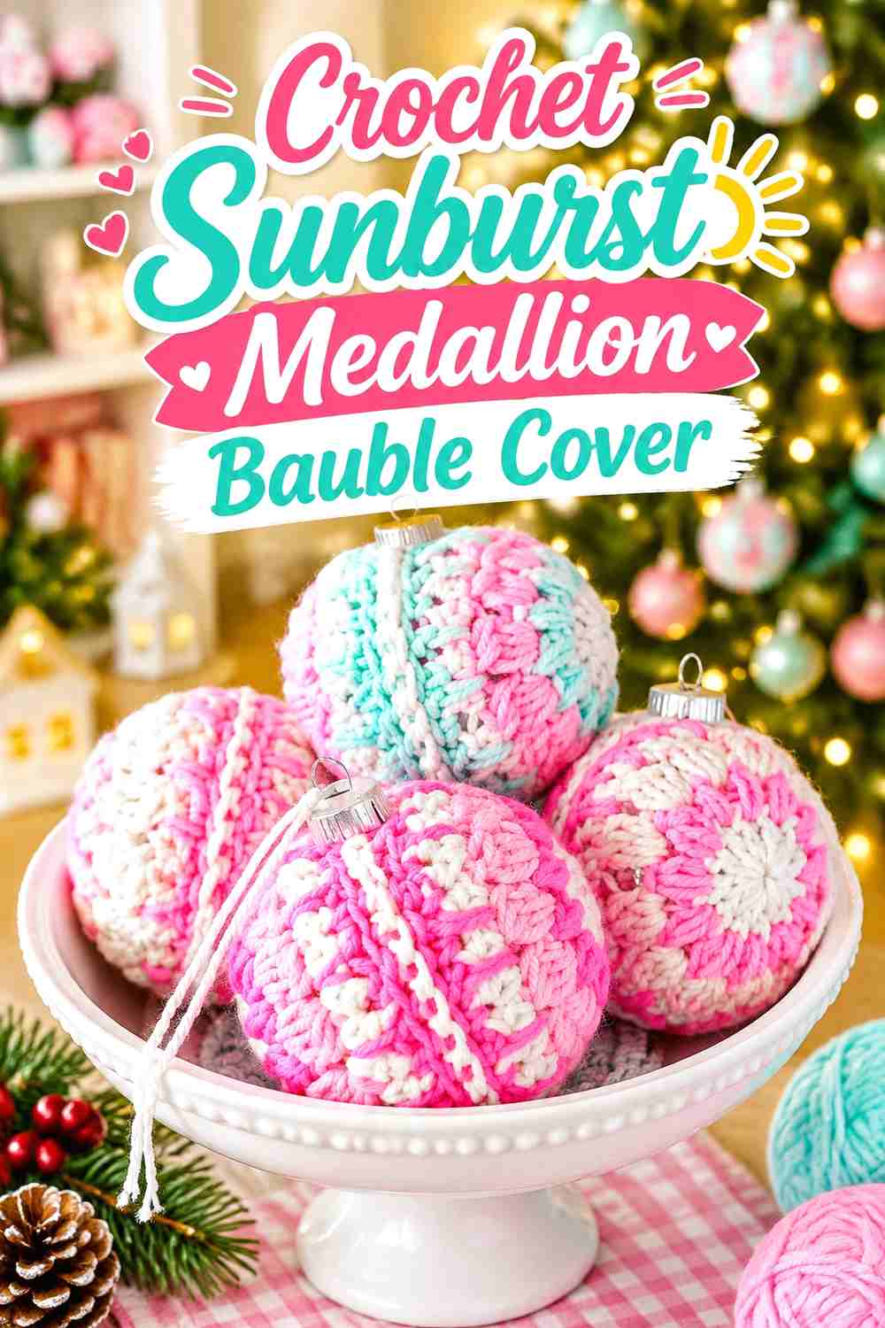 14. Crochet Sunburst Medallion Bauble Cover