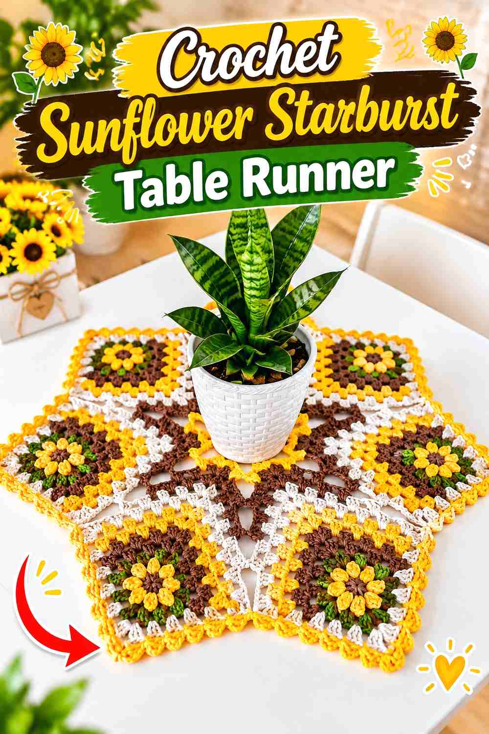 5. Crochet Sunflower Starburst Table Runner