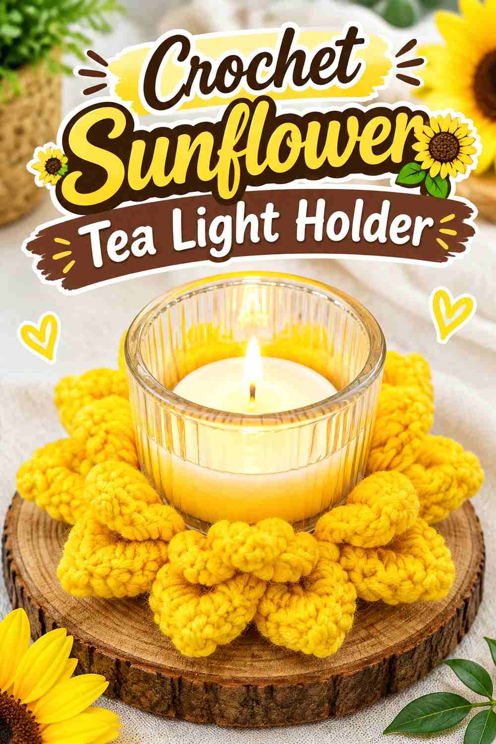 2. Crochet Sunflower Tea Light Holder