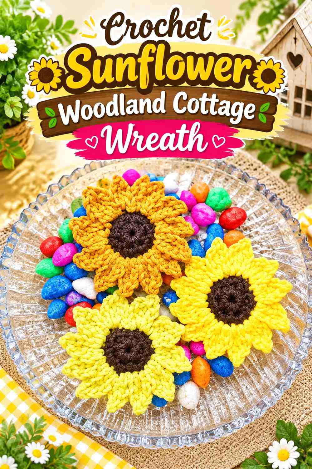 12. Crochet Sunflower Woodland Cottage Wreath
