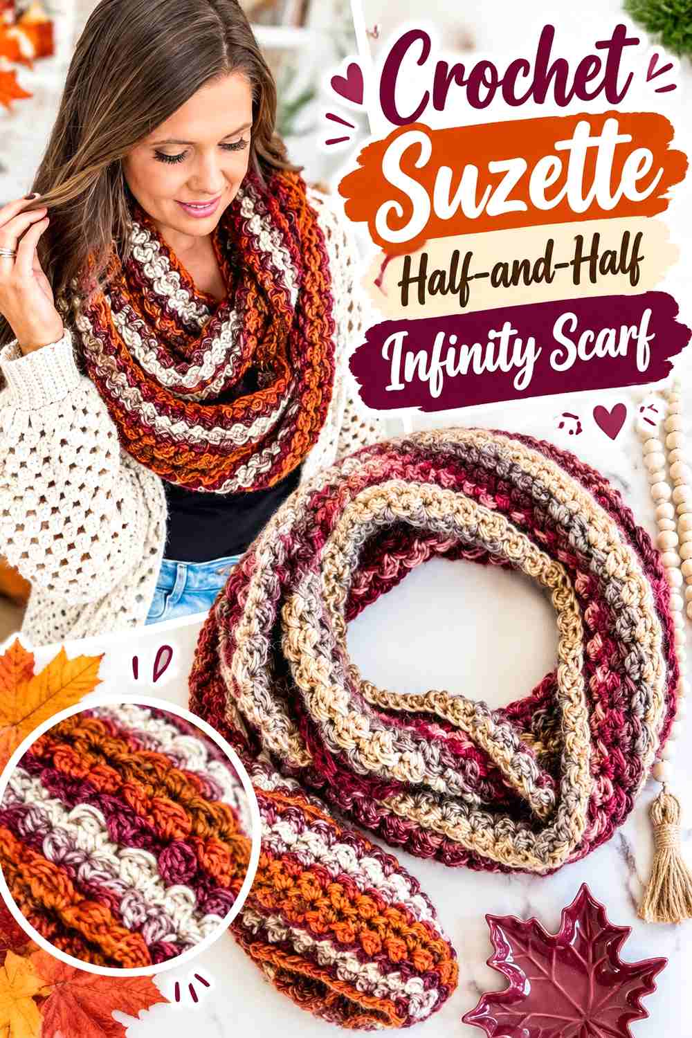 15. Crochet Suzette Half-and-Half Infinity Scarf