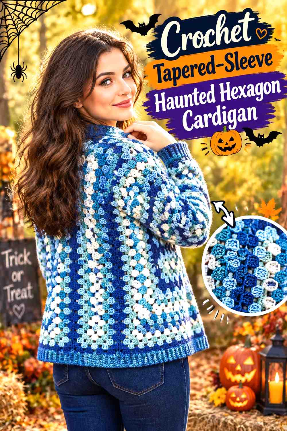 Crochet Tapered Sleeve Haunted Hexagon Cardigan