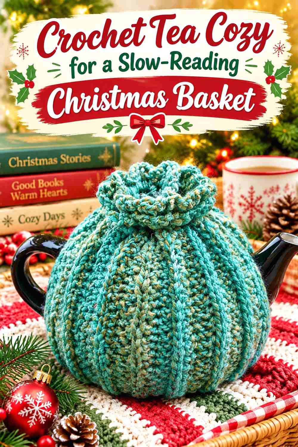 7. Crochet Tea Cozy for a Slow-Reading Christmas Basket