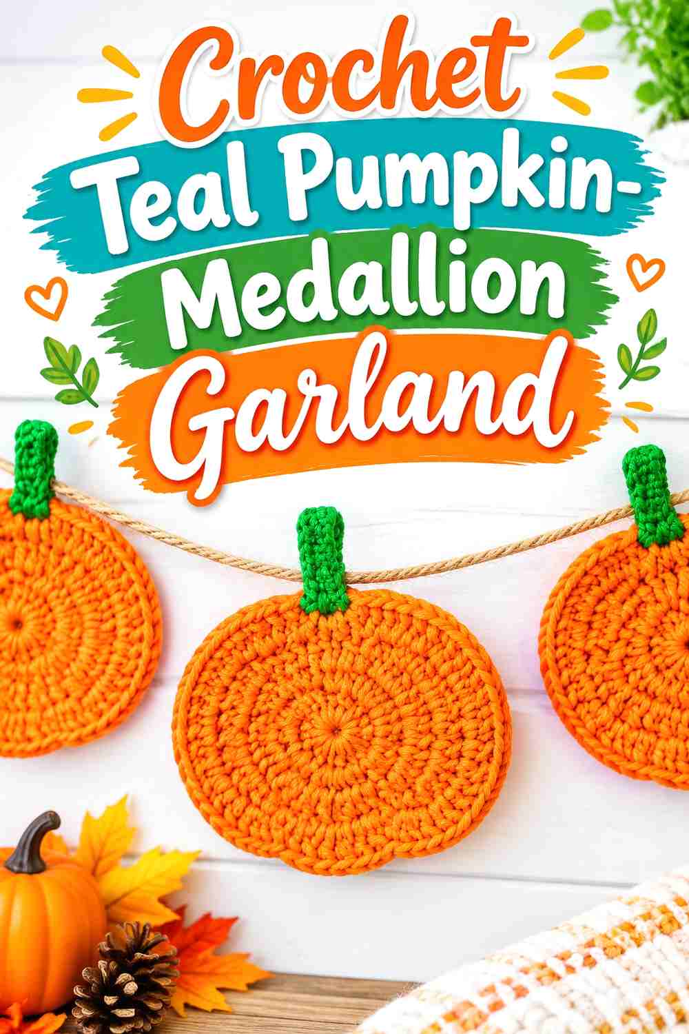 Crochet Teal Pumpkin-Medallion Garland