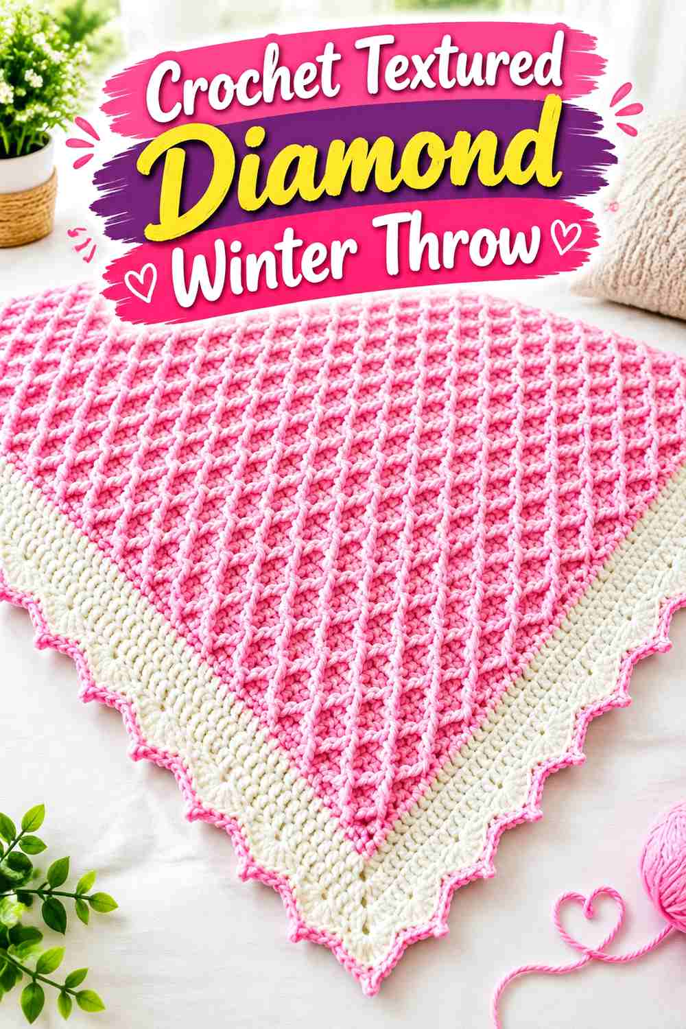 12. Crochet Textured Diamond Winter Throw