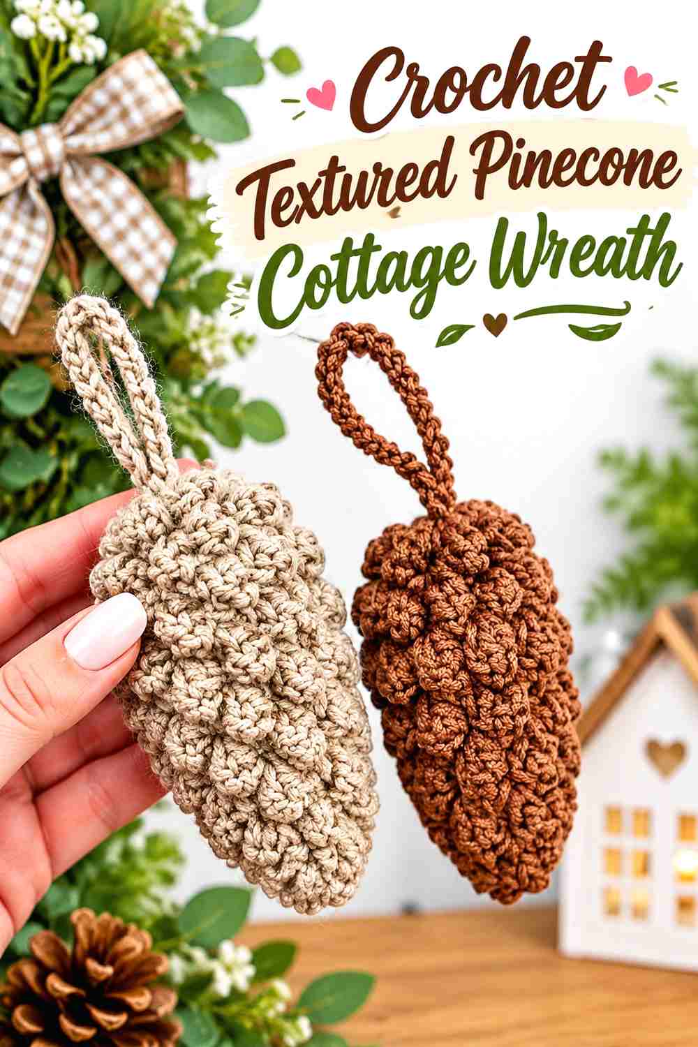 7. Crochet Textured Pinecone Cottage Wreath