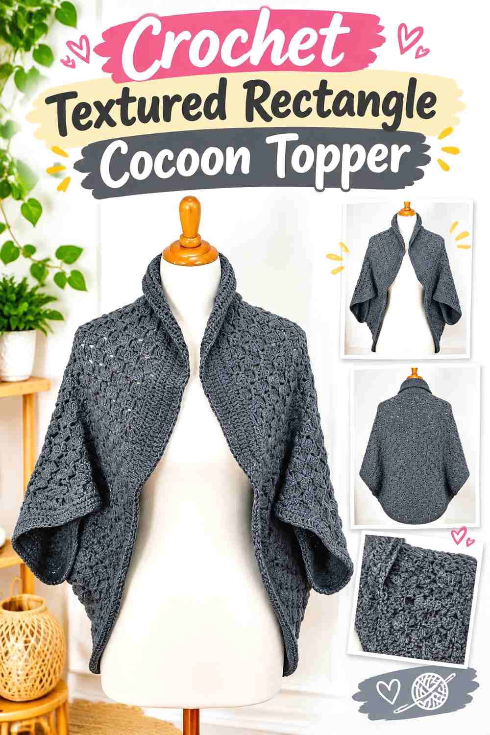 15. Crochet Textured Rectangle Cocoon Topper