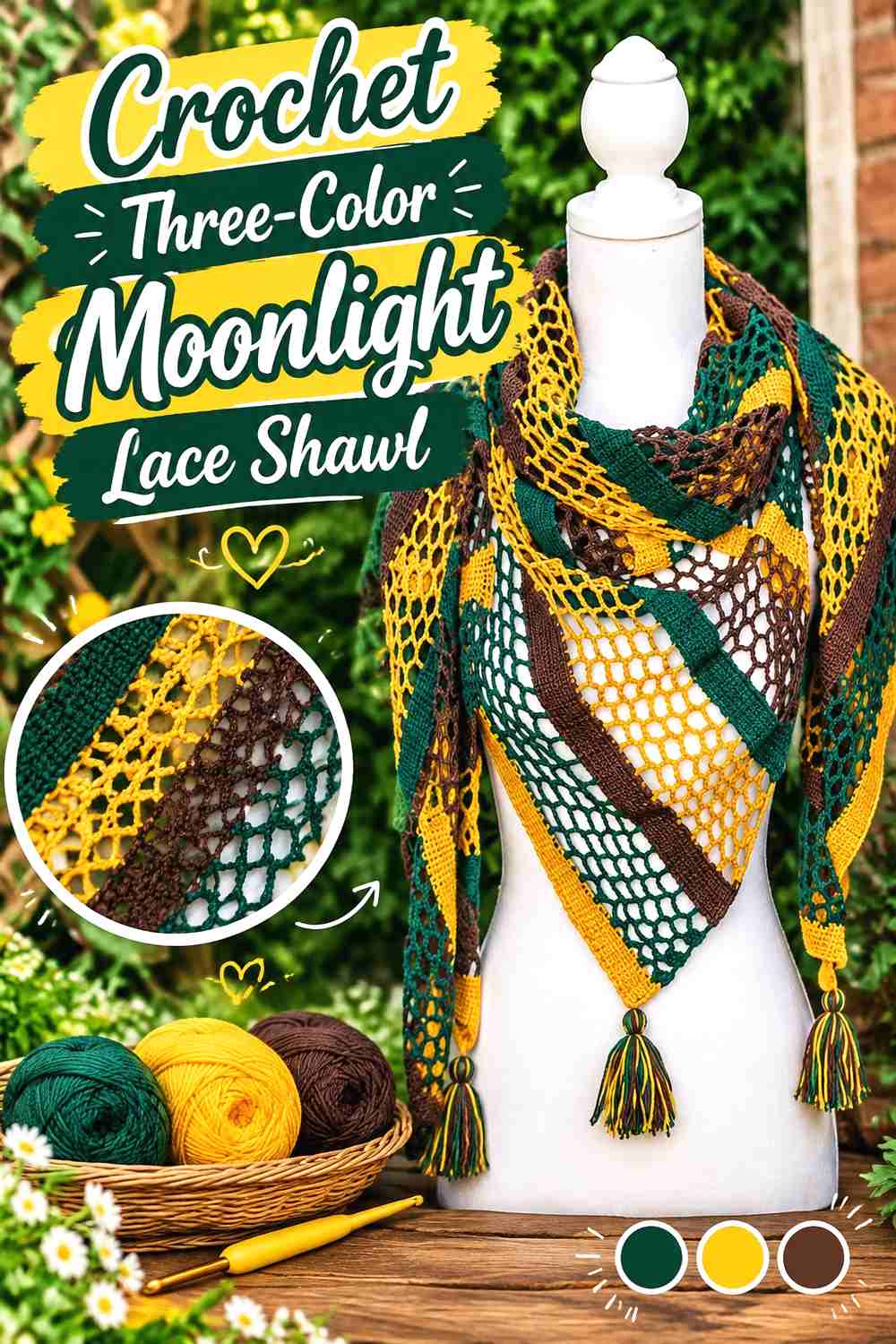 3. Crochet Three Color Moonlight Lace Shawl