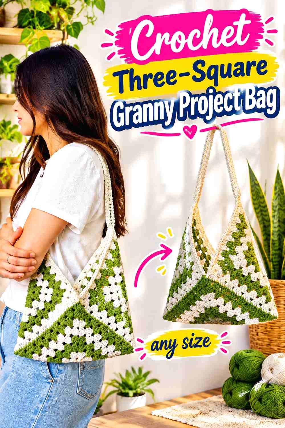 5. Crochet Three-Square Granny Project Bag