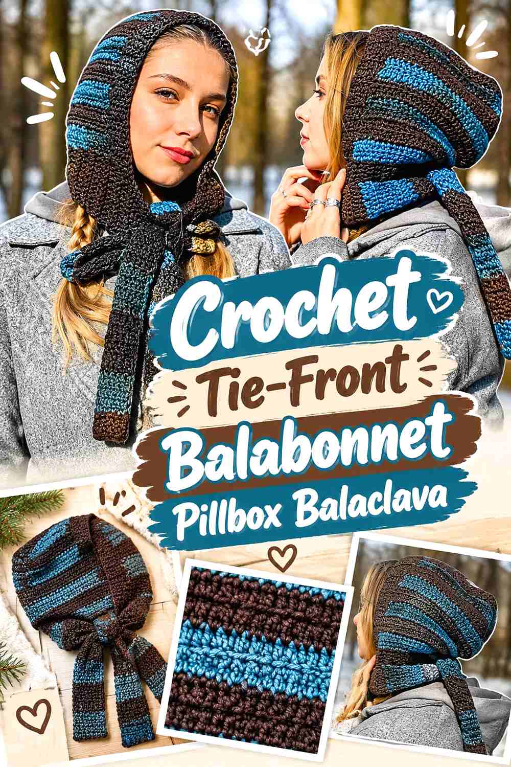 3. Crochet Tie-Front Balabonnet Pillbox Balaclava