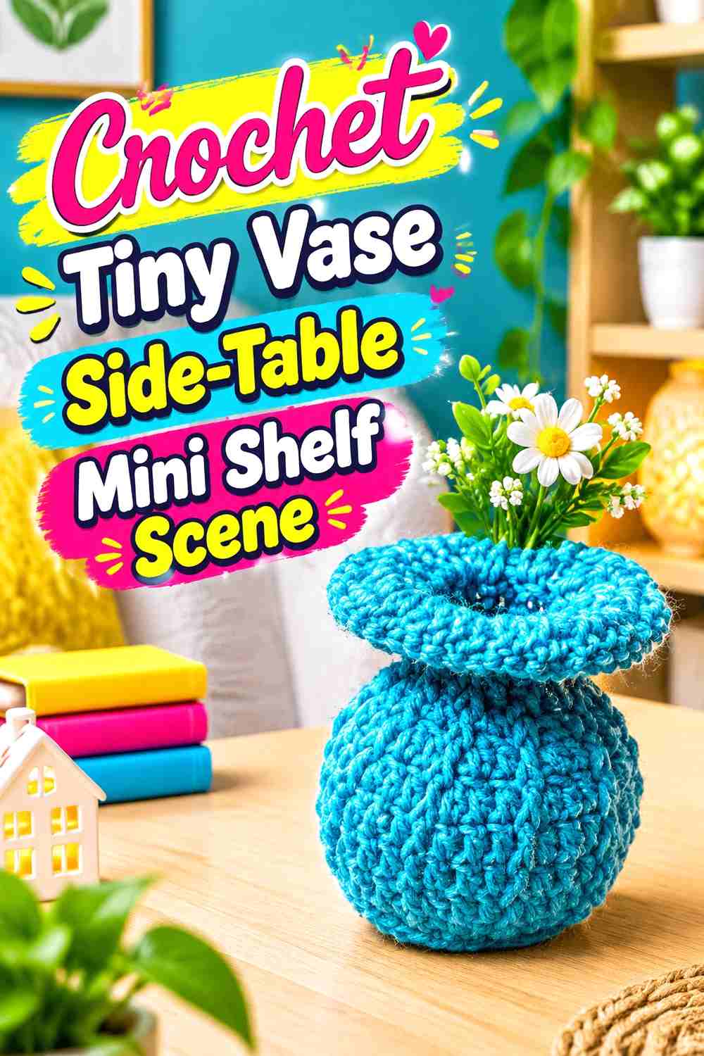 10. Crochet Tiny Vase Side-Table Mini Shelf Scene