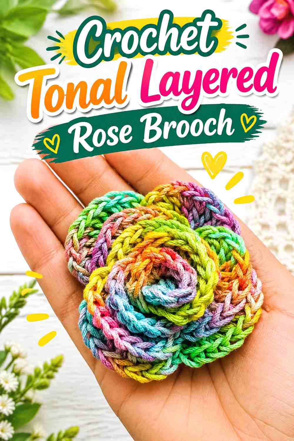 5. Crochet Tonal Layered Rose Brooch