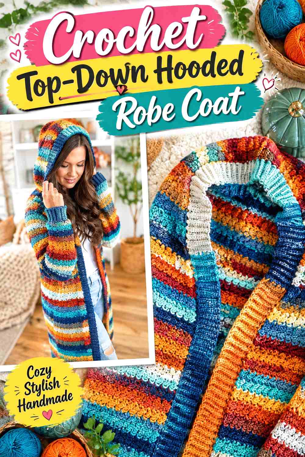 9. Crochet Top-Down Hooded Robe Coat