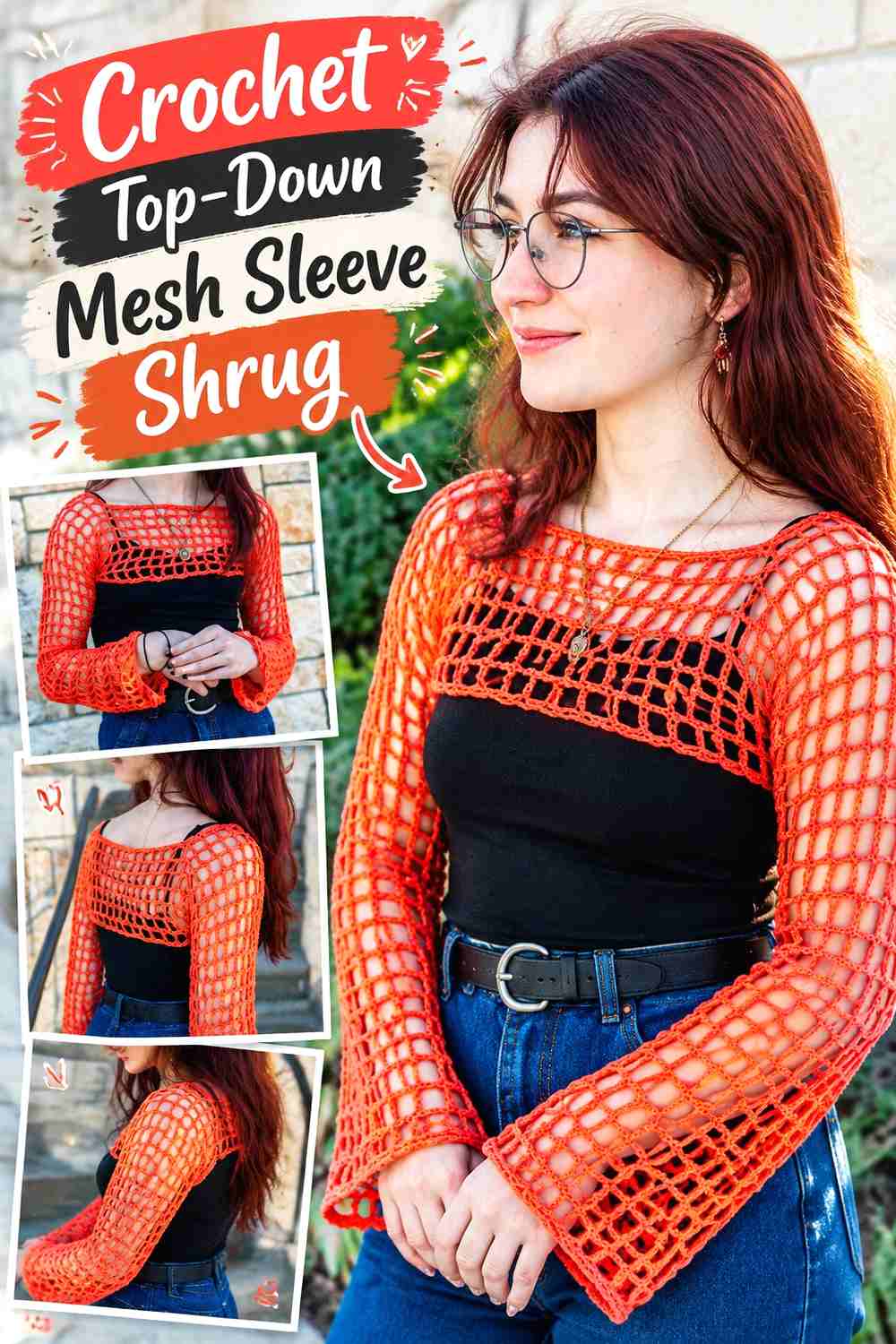 5. Crochet Top-Down Mesh Sleeve Shrug