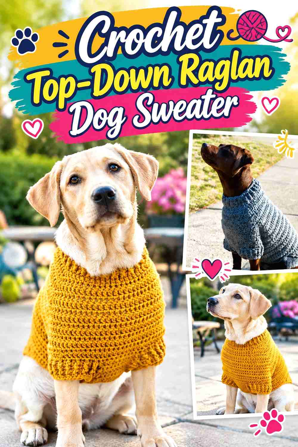 1. Crochet Top-Down Raglan Dog Sweater