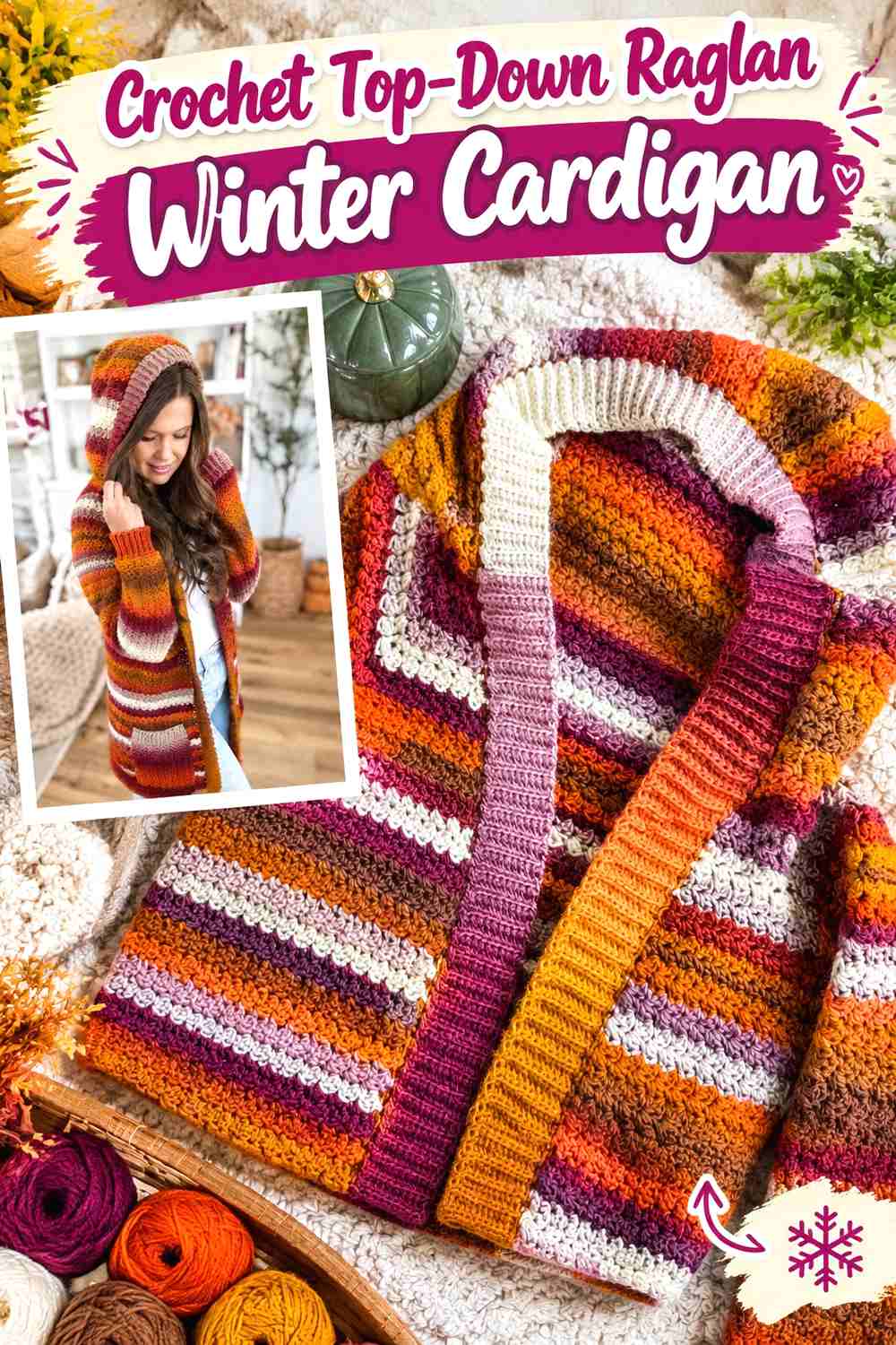 9. Crochet Top-Down Raglan Winter Cardigan