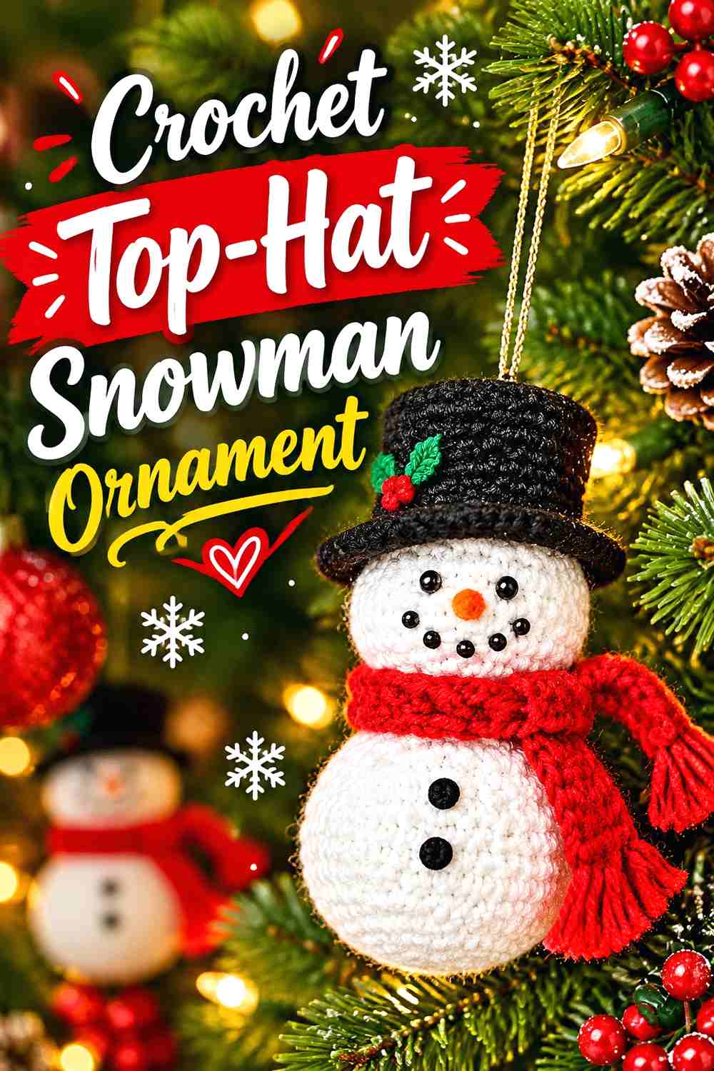 10. Crochet Top-Hat Snowman Ornament