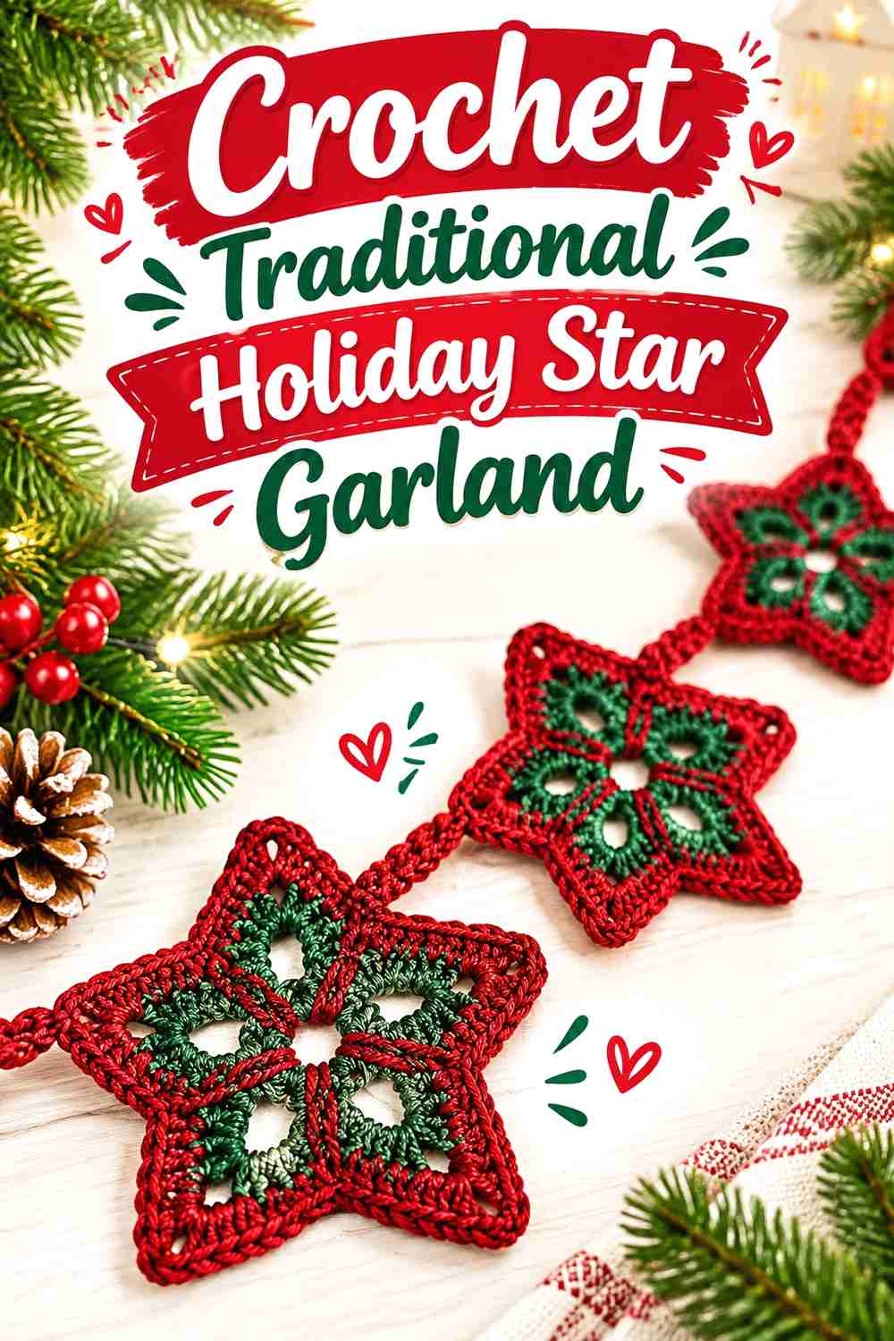 13. Crochet Traditional Holiday Star Garland