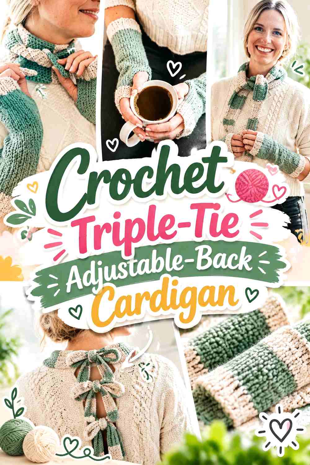 12. Crochet Triple-Tie Adjustable-Back Cardigan