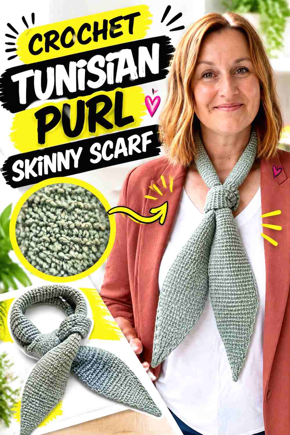 6. Crochet Tunisian Purl Skinny Scarf