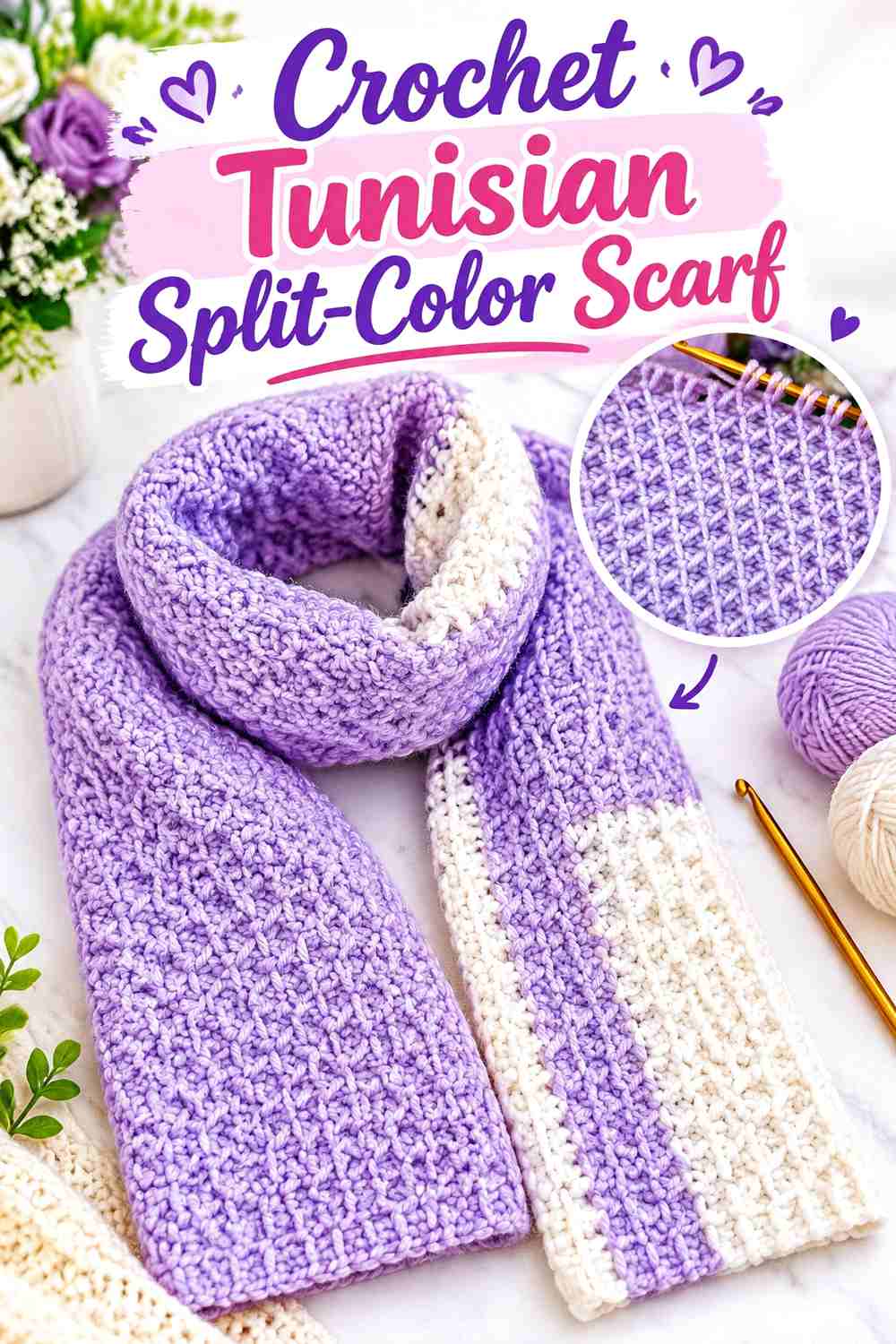 10. Crochet Tunisian Split-Color Scarf
