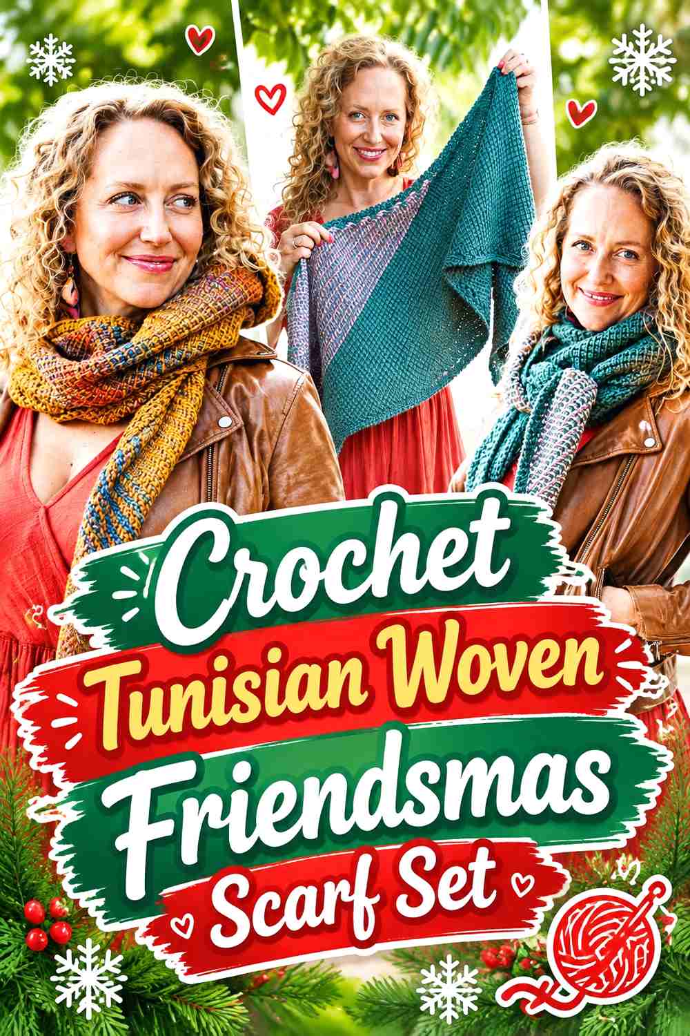 15. Crochet Tunisian Woven Friendsmas Scarf Set