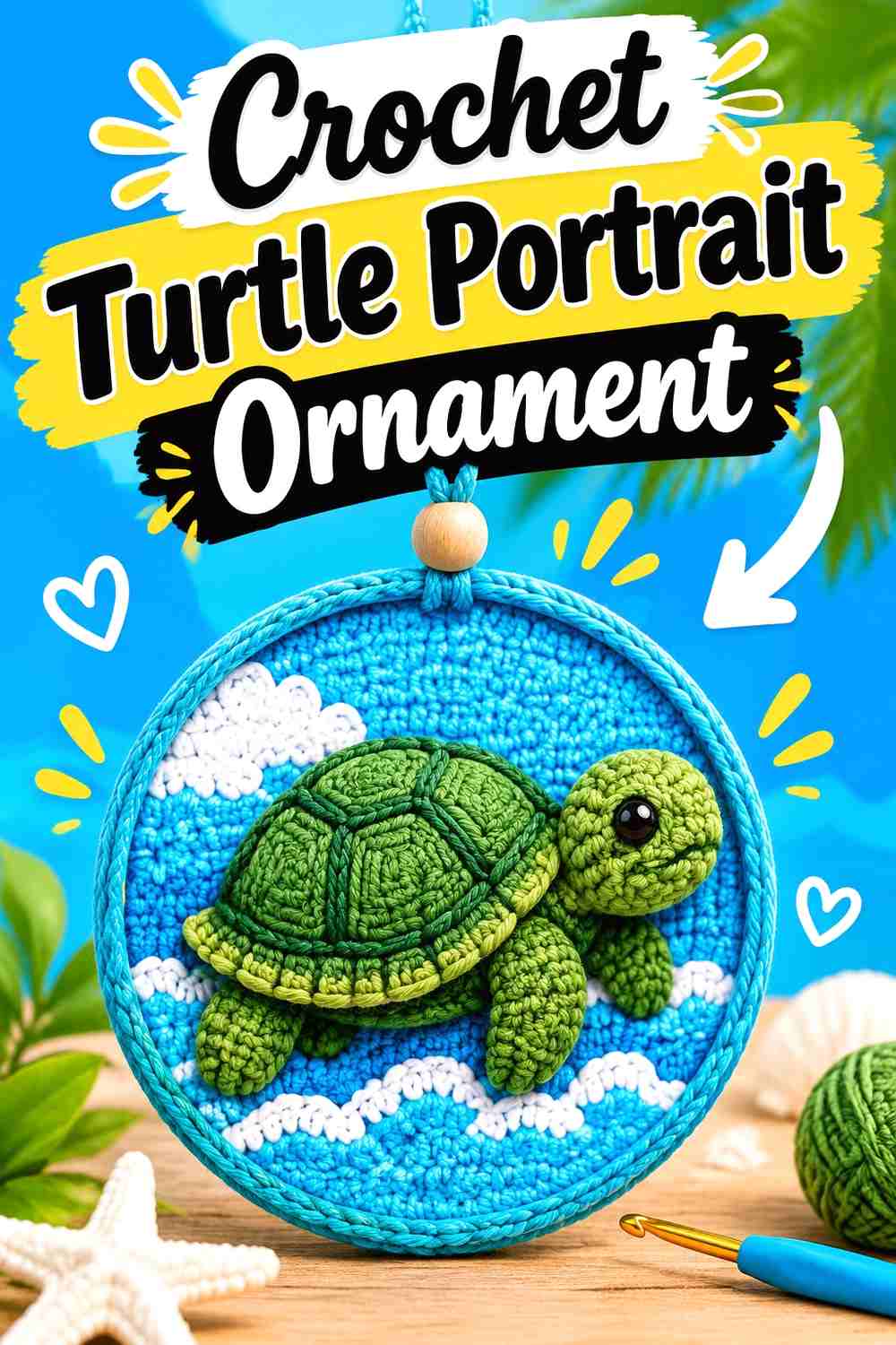 9. Crochet Turtle Portrait Ornament
