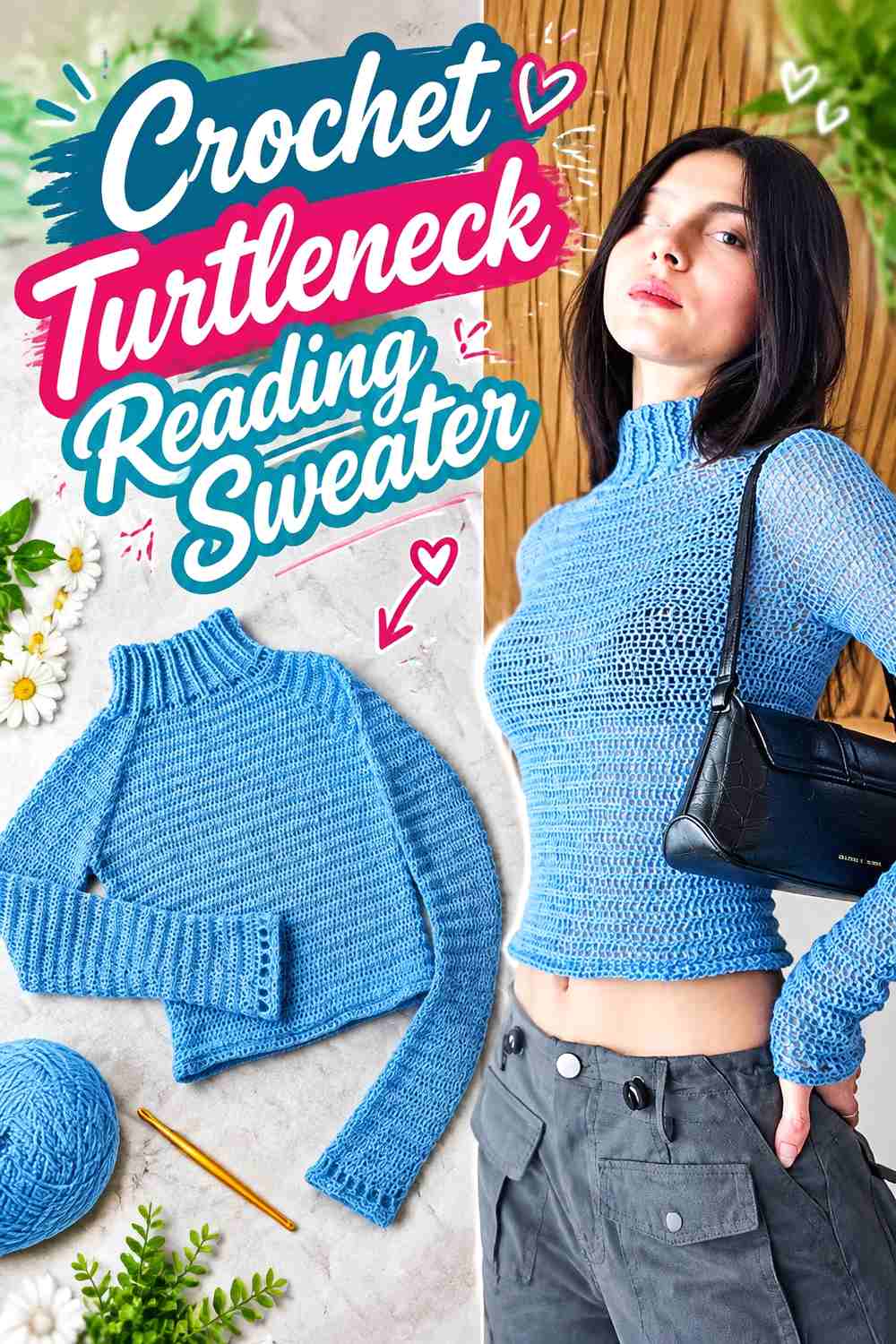 18. Crochet Turtleneck Reading Sweater