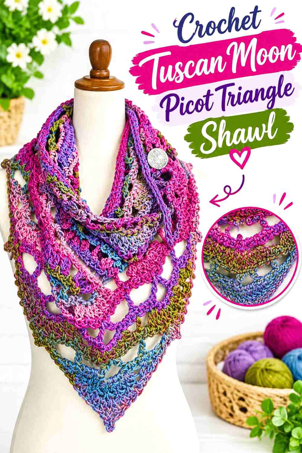 2. Crochet Tuscan Moon Picot Triangle Shawl
