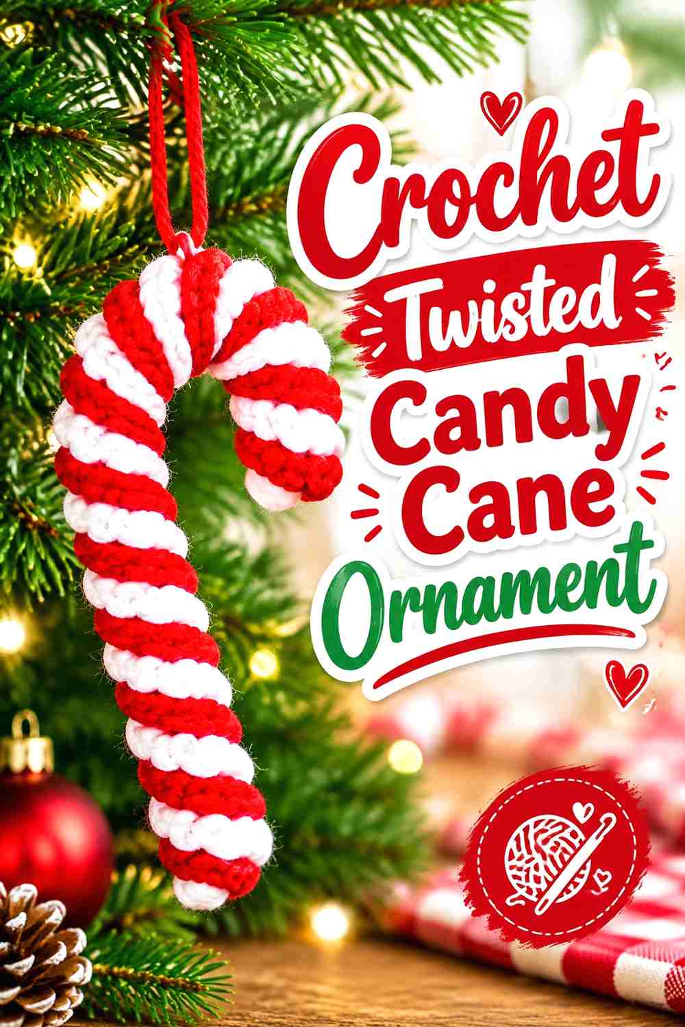 4. Crochet Twisted Candy Cane Ornament