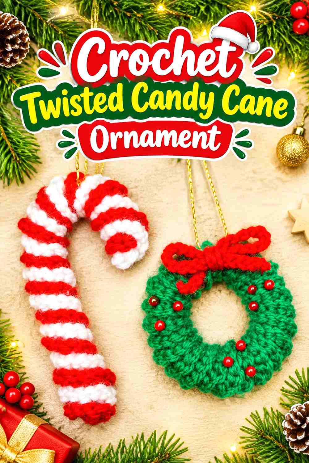 6. Crochet Twisted Candy Cane Ornament