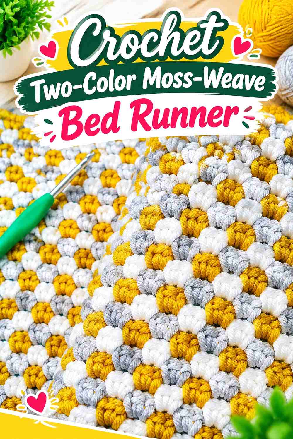 15. Crochet Two-Color Moss-Weave Bed Runner